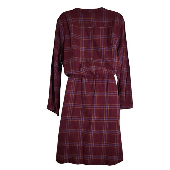 prAna Loop to Pines Shirt Dress Size XL Dark Red Plaid Organic Cotton Flannel - Picture 3 of 5